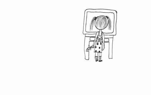 "The Day America Fell Silent" illustration "The Day America Fell Silent" illustration: We see the back of a young girl as she stares at a television screen.