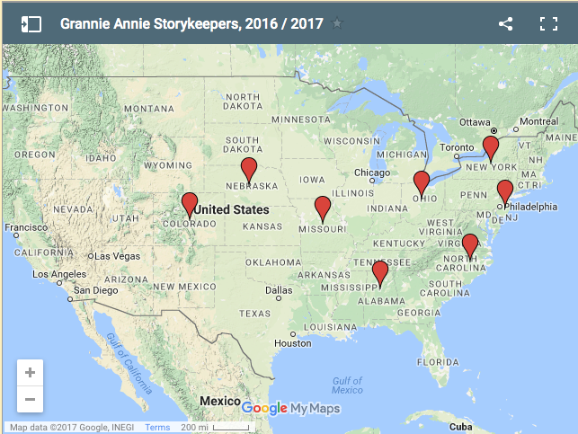 Google map 2016-2017 Google map 2016-2017 shows that stories were shared by students in Colorado, Nebraska, Missouri, Alabama, North Carolina, Ohio, New Jersey, and New York.