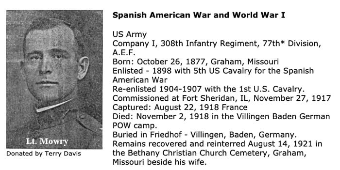 Lt. Mowry Photo of Lt. Mowry and list of important dates related to his service in the U.S. Army