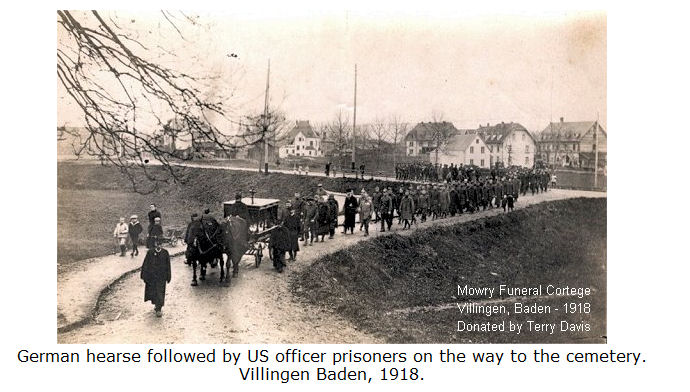Lt. Mowry funeral procession Lt. Mowry funeral procession: German hearse followed by U.S. officer prisoners, Villingen Baden, 1918