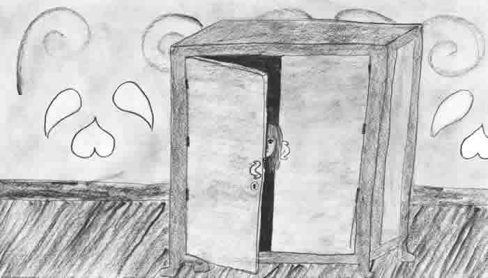 The Great School Escape illustration by Nguyet Nguyen The Great School Escape illustration by Nguyet Nguyen: girl peeking out through barely opened closet door